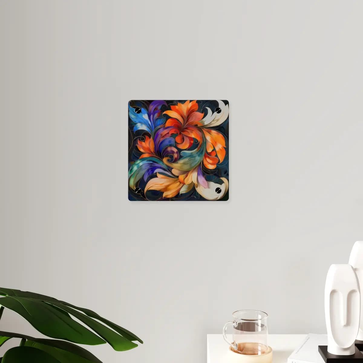 Floral Whirlwind of Blazing Petals - Acrylic Wall Art Panels mockup angle 3