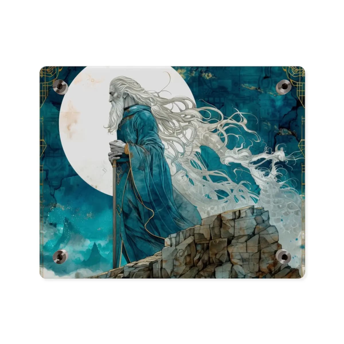 The White Sage and the Phantom Dragon - Acrylic Wall Art Panels mockup angle 2