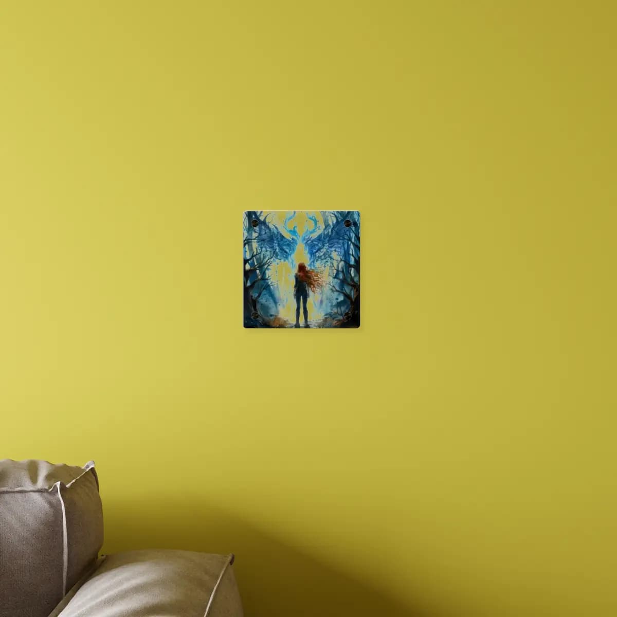 The Keeper Faces the Winged Dragon Spirit - Acrylic Wall Art Panels mockup angle 4
