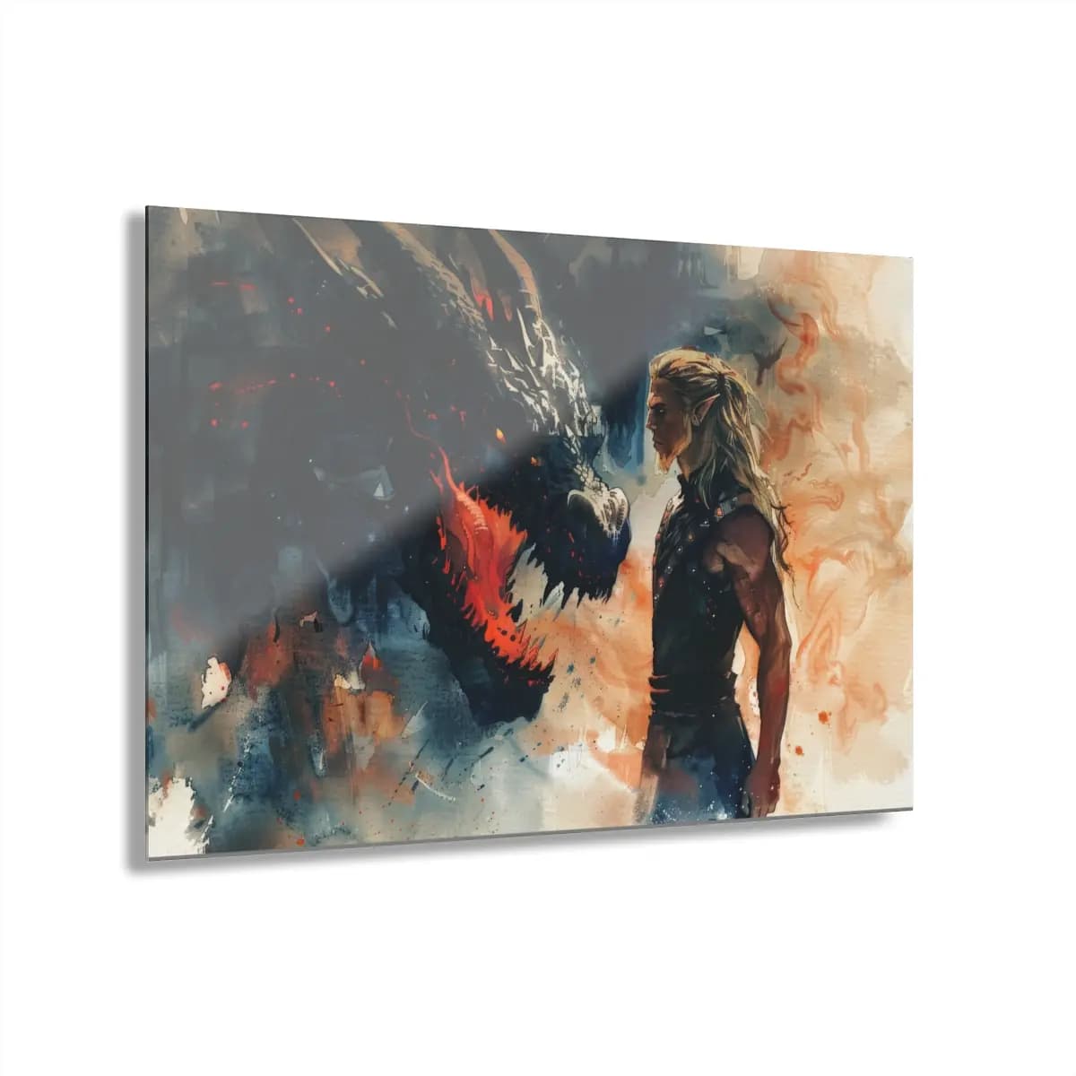 The Elf and the Fire-Breathing Dragon - Acrylic Prints (French Cleat Hanging) mockup angle 1