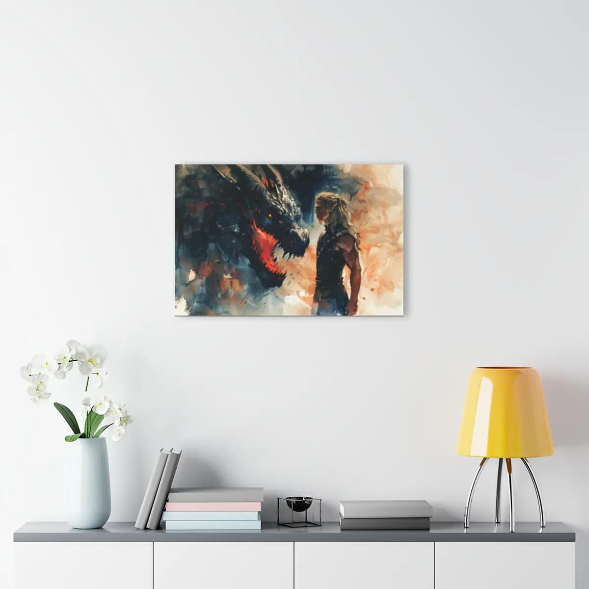 The Elf and the Fire-Breathing Dragon - Acrylic Prints (French Cleat Hanging) mockup angle 4