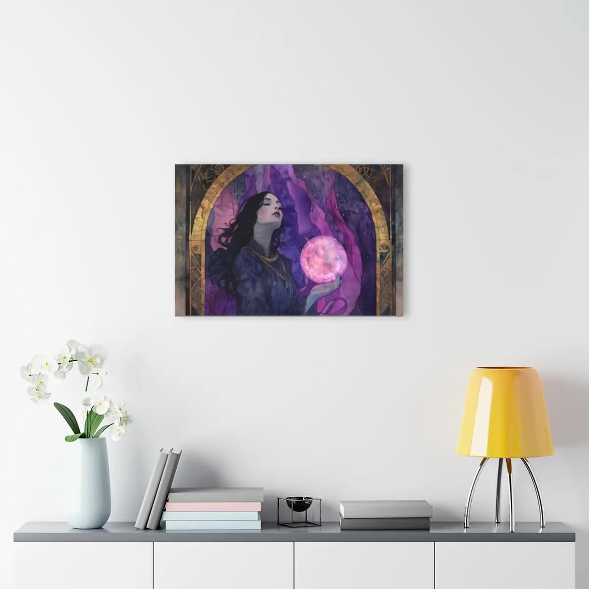 The Sorceress and Her Glowing Orb - Acrylic Prints (French Cleat Hanging) mockup angle 4