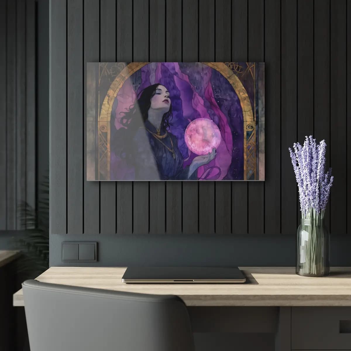 The Sorceress and Her Glowing Orb - Acrylic Prints (French Cleat Hanging) mockup angle 5