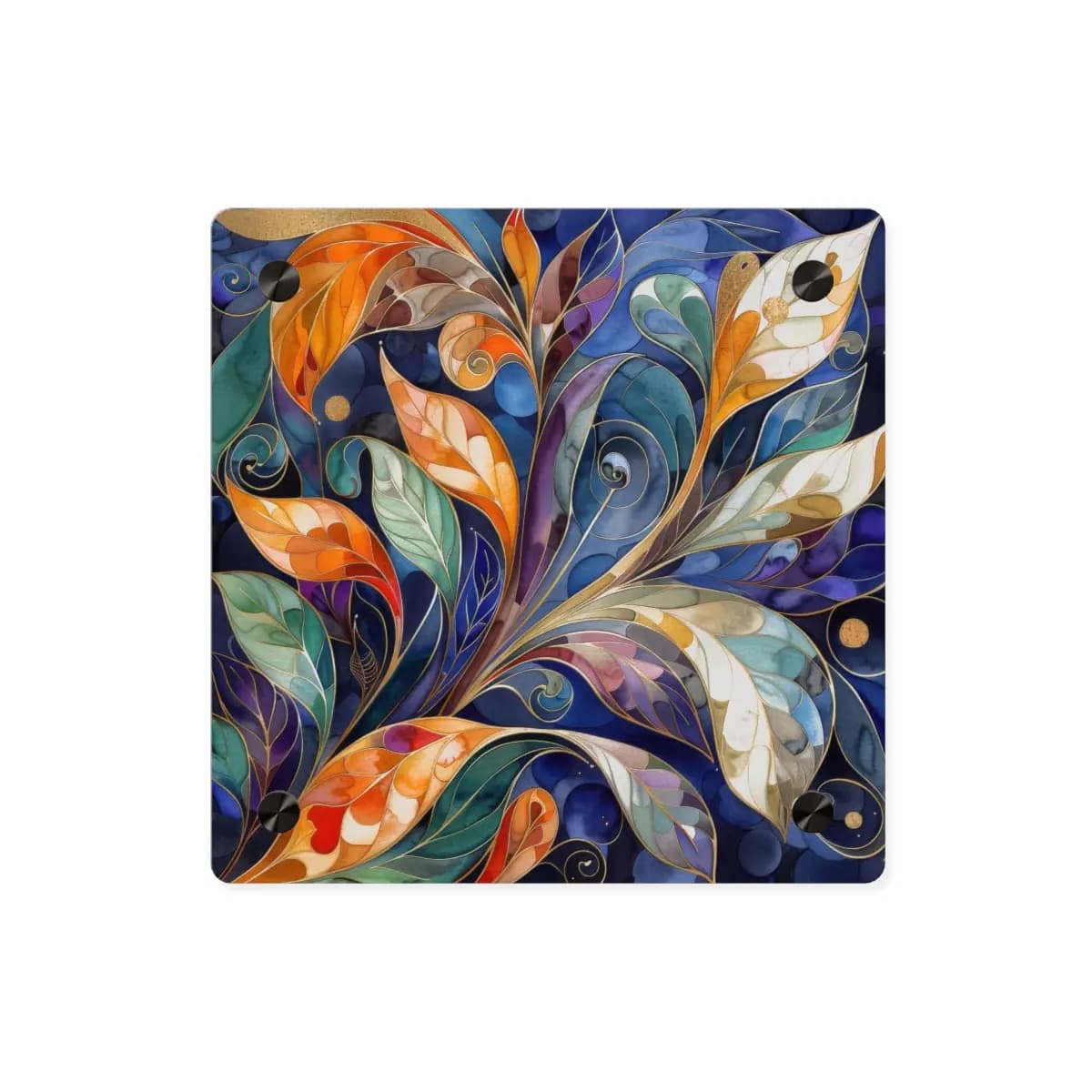 Enchanted Foliage with Golden Scrollwork - Acrylic Wall Art Panels mockup angle 1