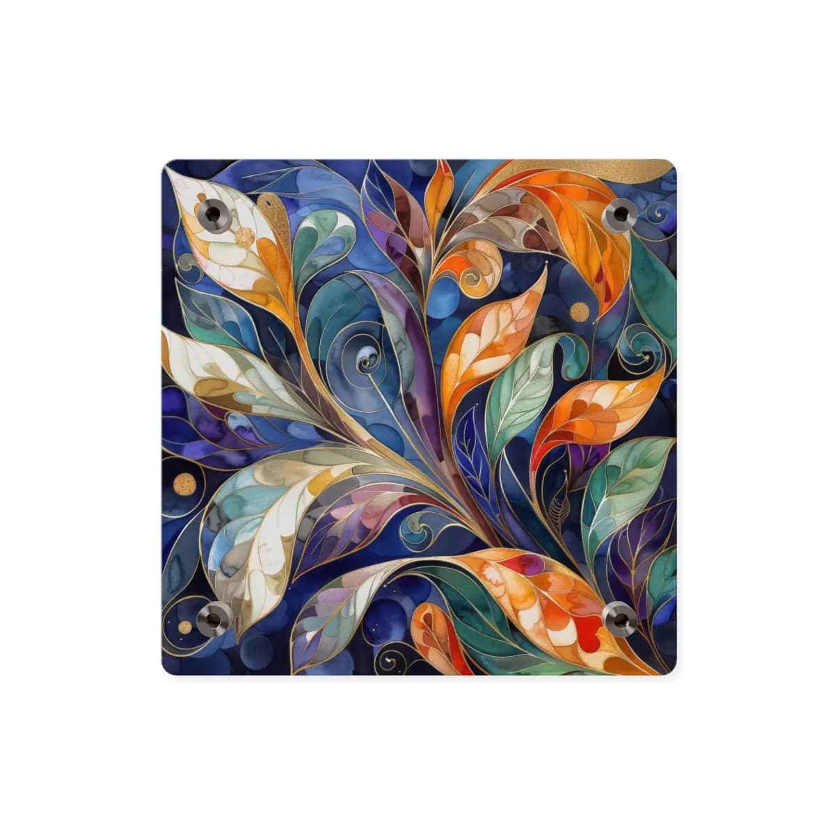 Enchanted Foliage with Golden Scrollwork - Acrylic Wall Art Panels mockup angle 2