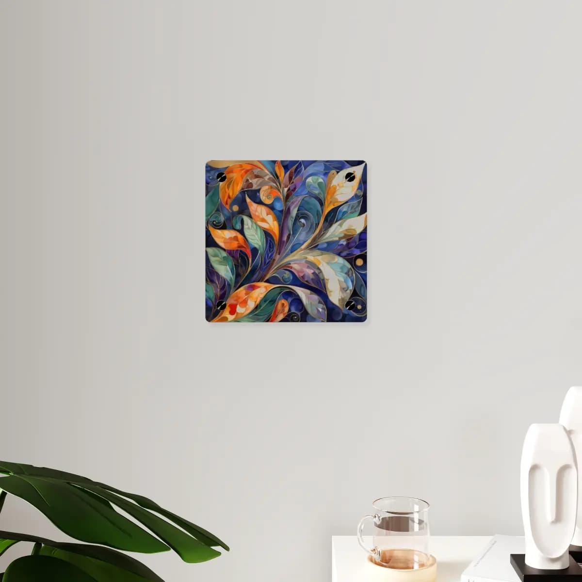 Enchanted Foliage with Golden Scrollwork - Acrylic Wall Art Panels mockup angle 3