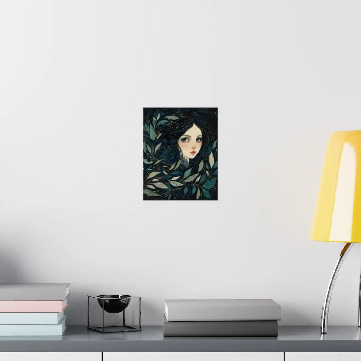 Dark-Haired Girl Entwined with Night Leaves - Matte Vertical Posters mockup angle 8