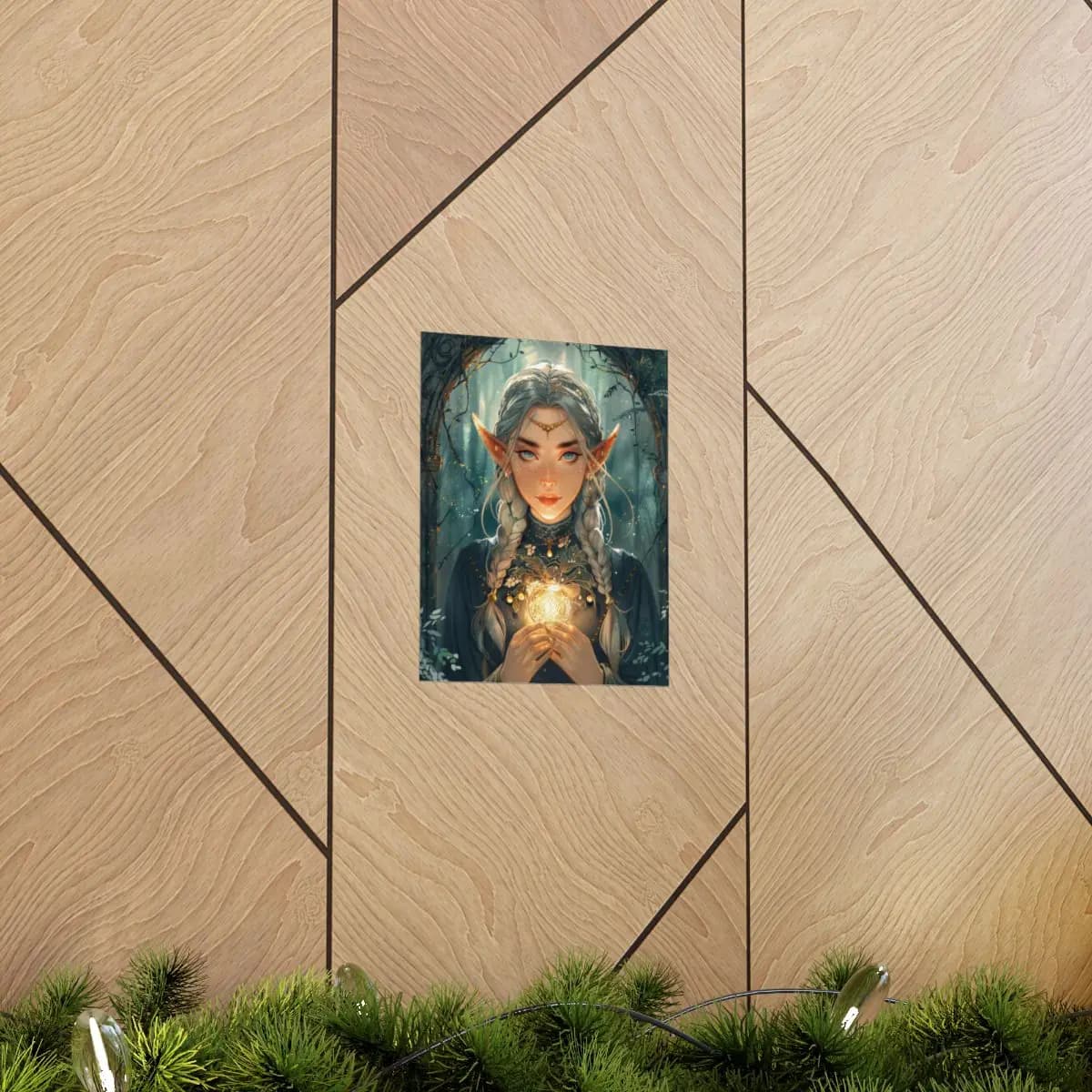 Silver-Haired Elf and the Enchanted Golden Orb - Matte Vertical Posters mockup angle 5