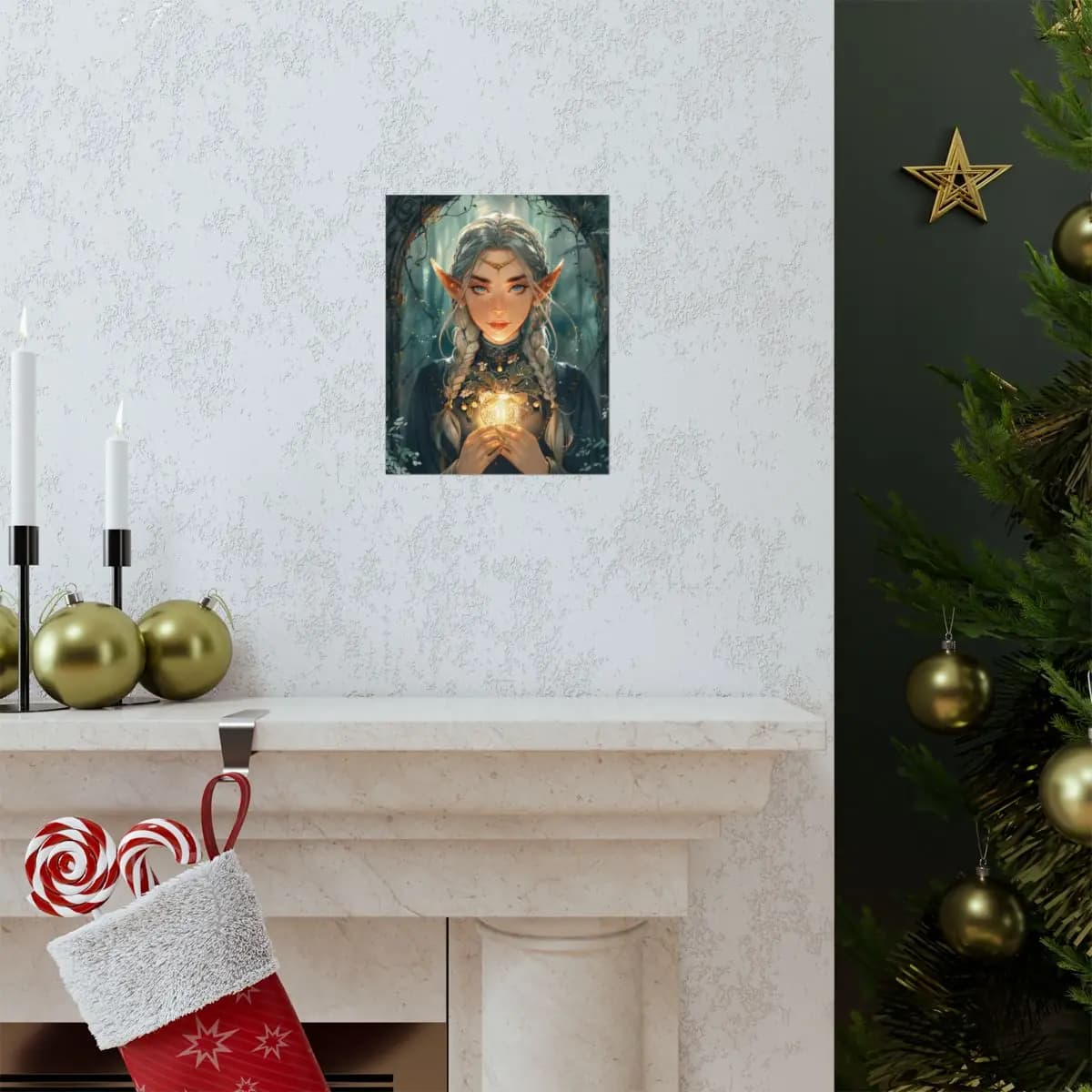 Silver-Haired Elf and the Enchanted Golden Orb - Matte Vertical Posters mockup angle 7