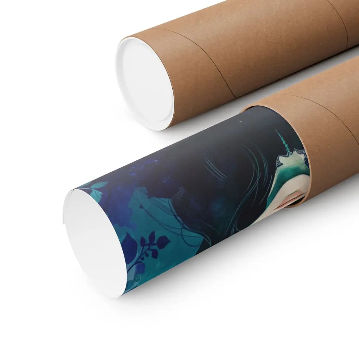 Emerald Gaze Within a Blue Forest - Matte Vertical Posters mockup angle 3