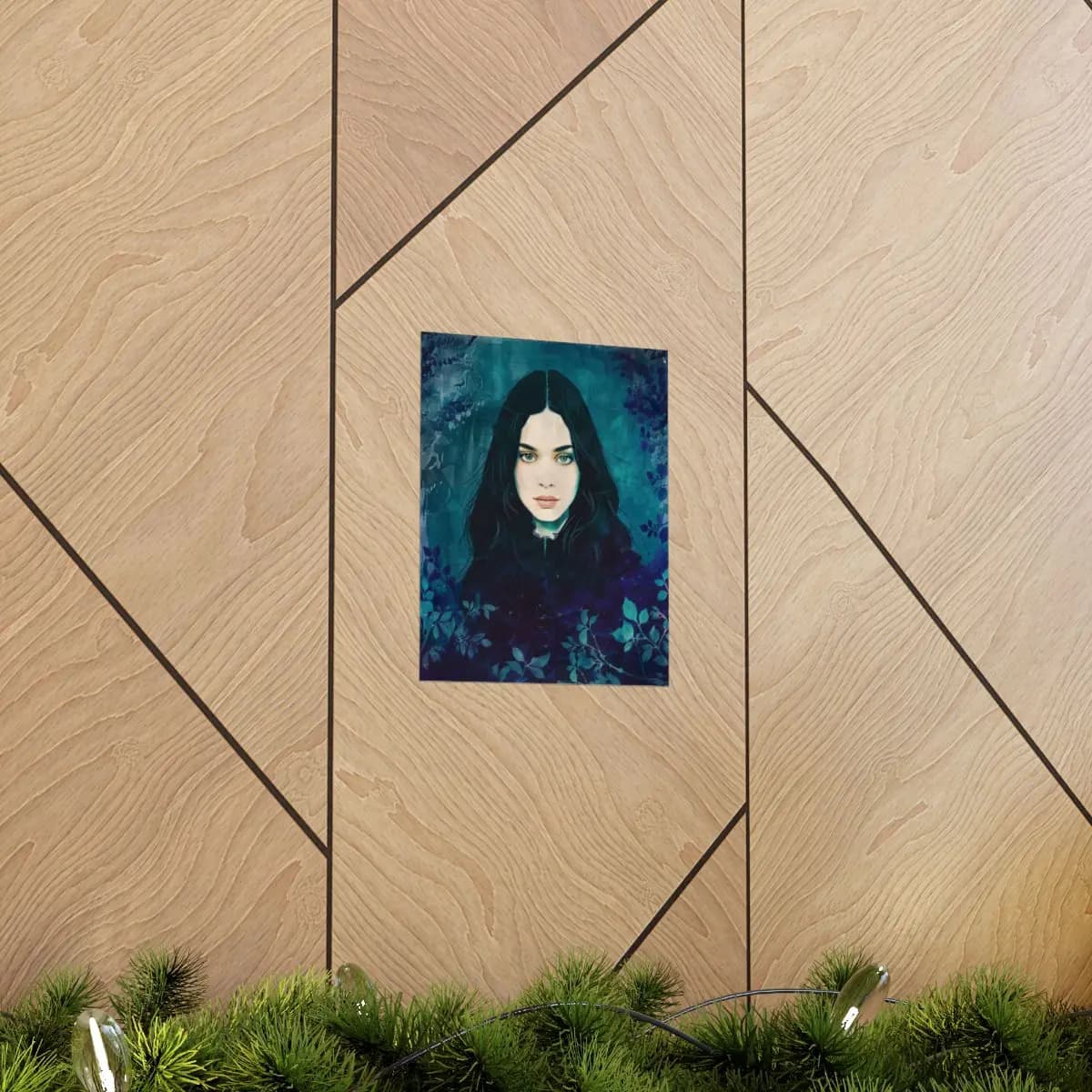 Emerald Gaze Within a Blue Forest - Matte Vertical Posters mockup angle 5