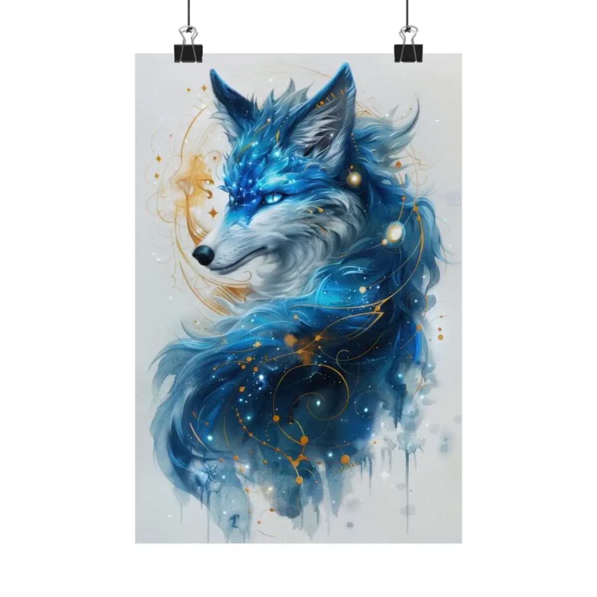 Celestial Wolf Adorned with Stars and Gold - Matte Vertical Posters mockup angle 1