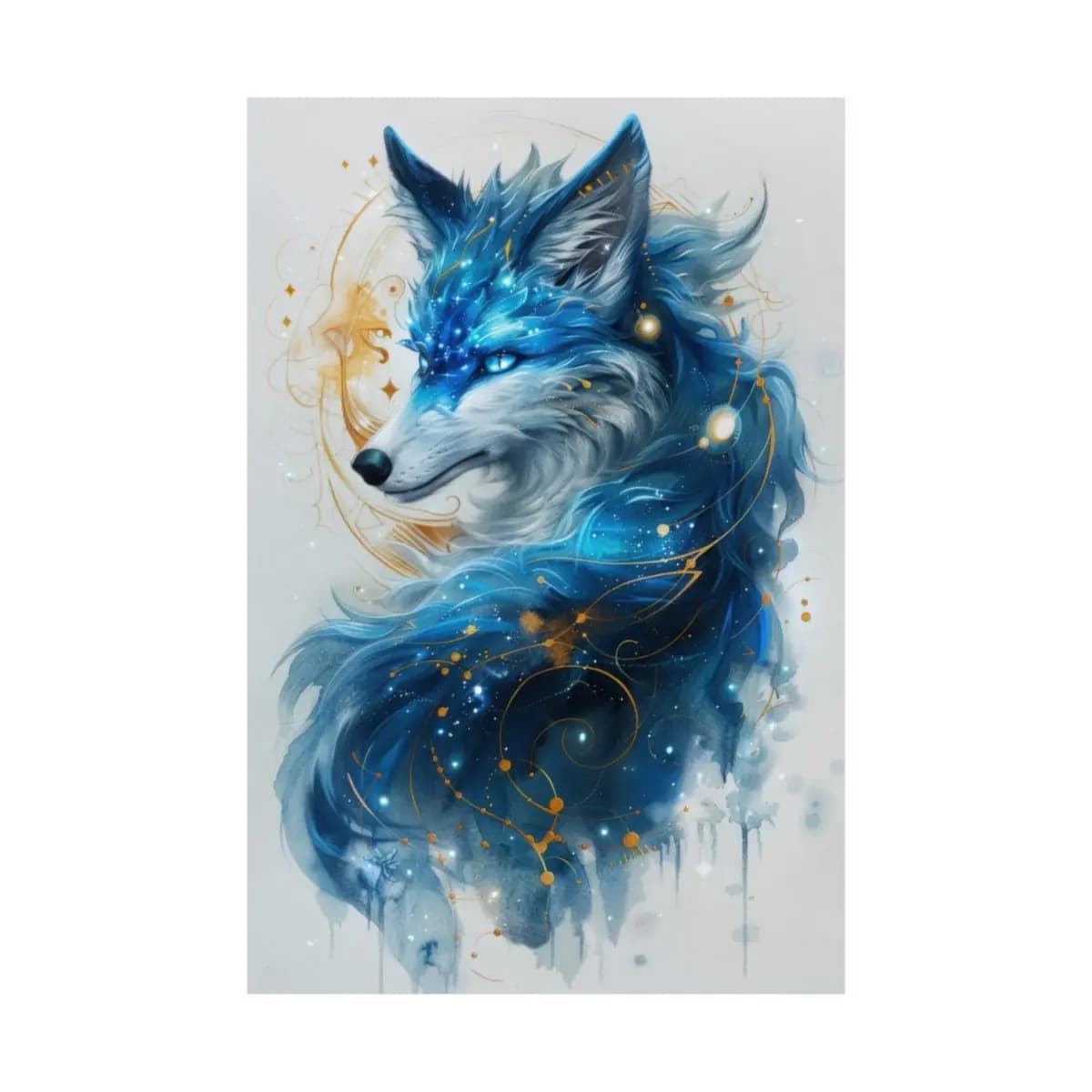 Celestial Wolf Adorned with Stars and Gold - Matte Vertical Posters mockup angle 2