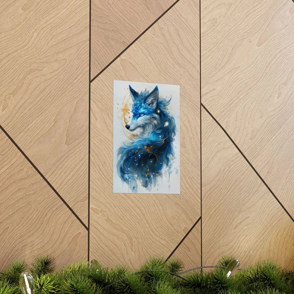 Celestial Wolf Adorned with Stars and Gold - Matte Vertical Posters mockup angle 5