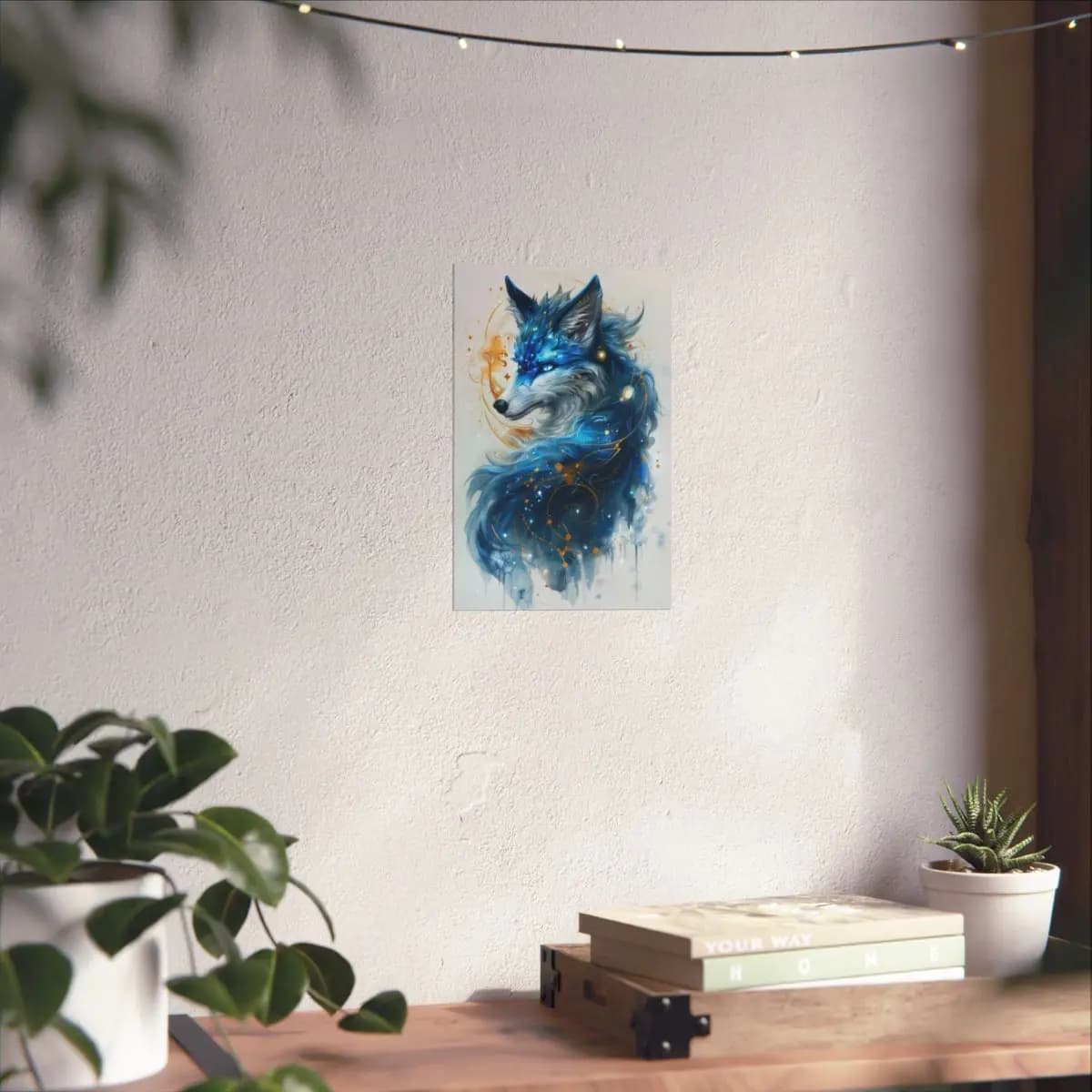 Celestial Wolf Adorned with Stars and Gold - Matte Vertical Posters mockup angle 6