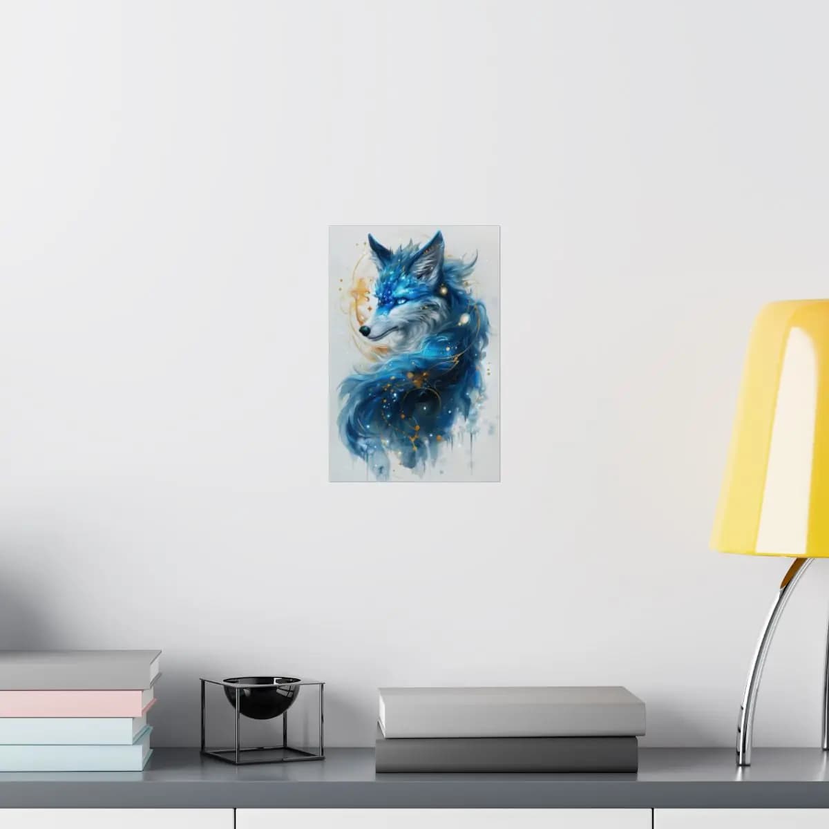 Celestial Wolf Adorned with Stars and Gold - Matte Vertical Posters mockup angle 8
