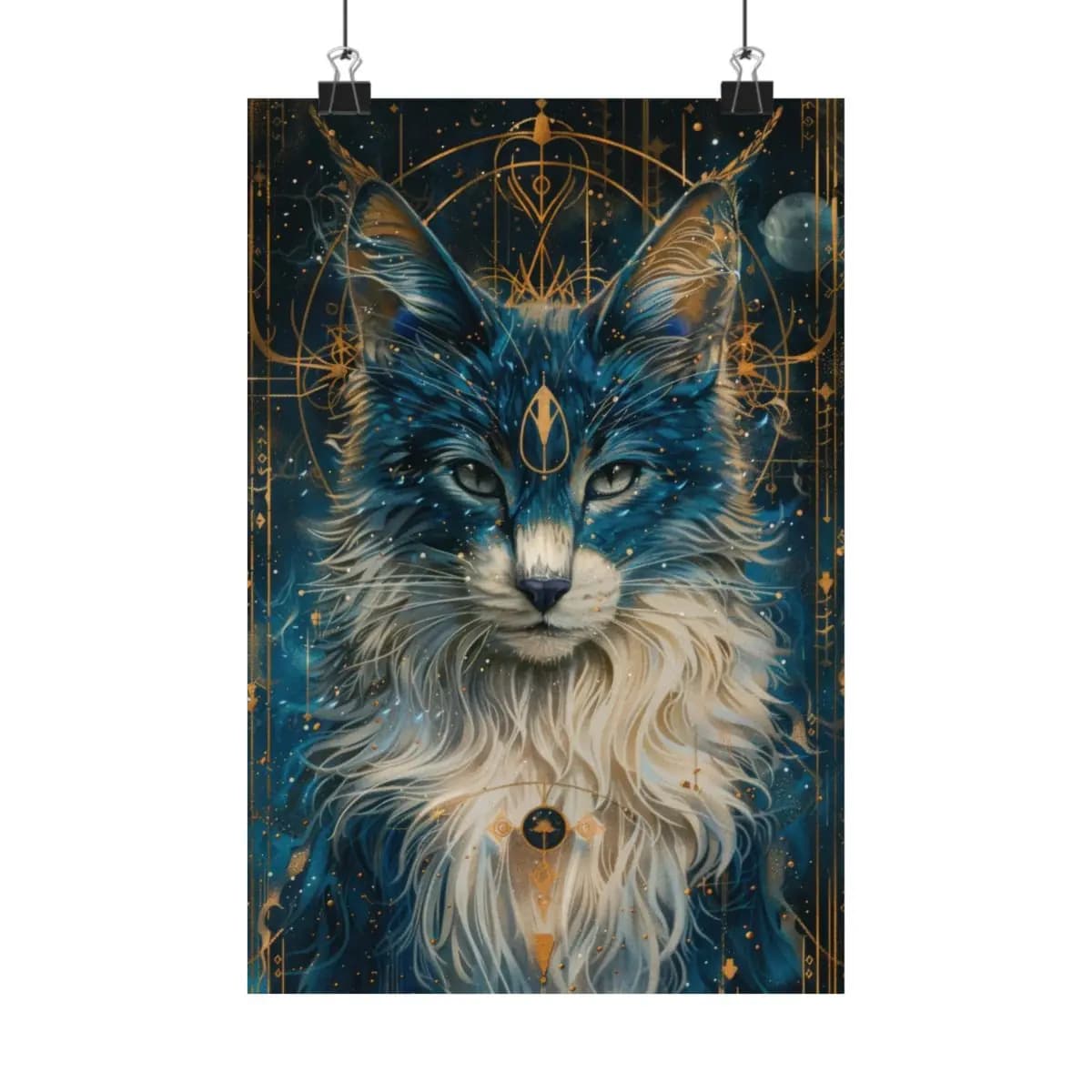 The Celestial Cat of Golden Symbols - Matte Vertical Posters mockup angle 1