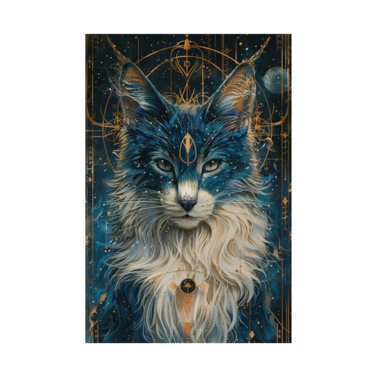 The Celestial Cat of Golden Symbols - Matte Vertical Posters mockup angle 2
