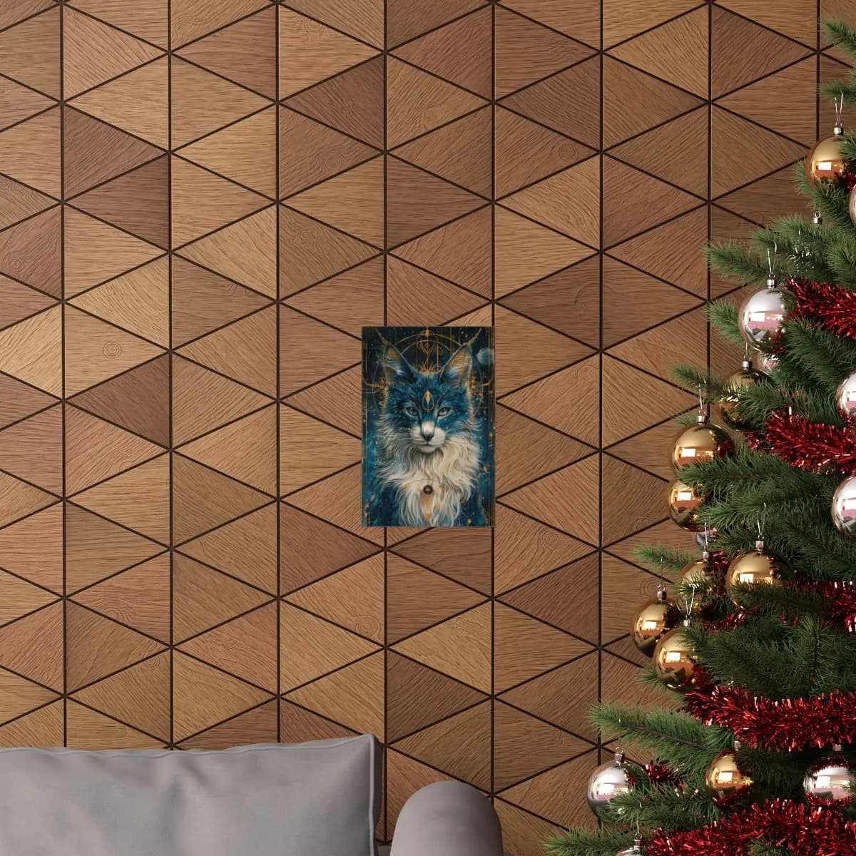 The Celestial Cat of Golden Symbols - Matte Vertical Posters mockup angle 4