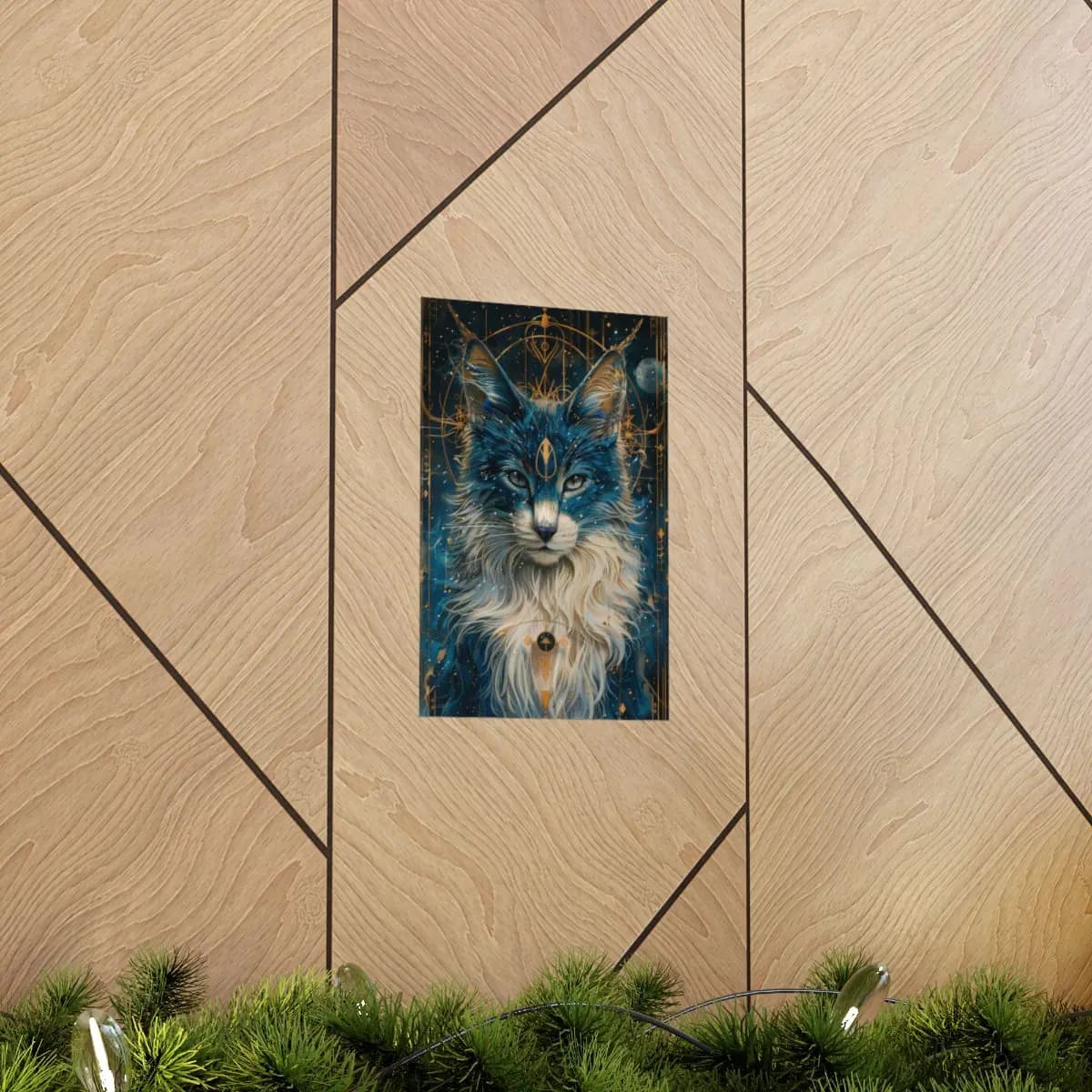 The Celestial Cat of Golden Symbols - Matte Vertical Posters mockup angle 5