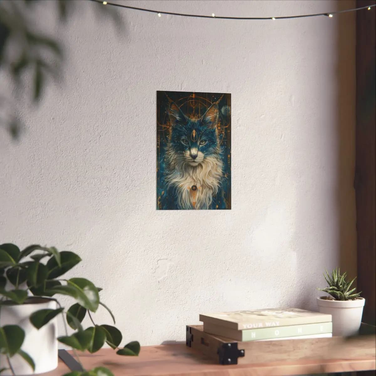 The Celestial Cat of Golden Symbols - Matte Vertical Posters mockup angle 6