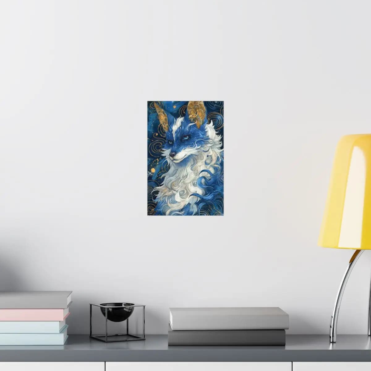 Celestial Fox in Gold and Midnight Blue - Matte Vertical Posters mockup angle 8