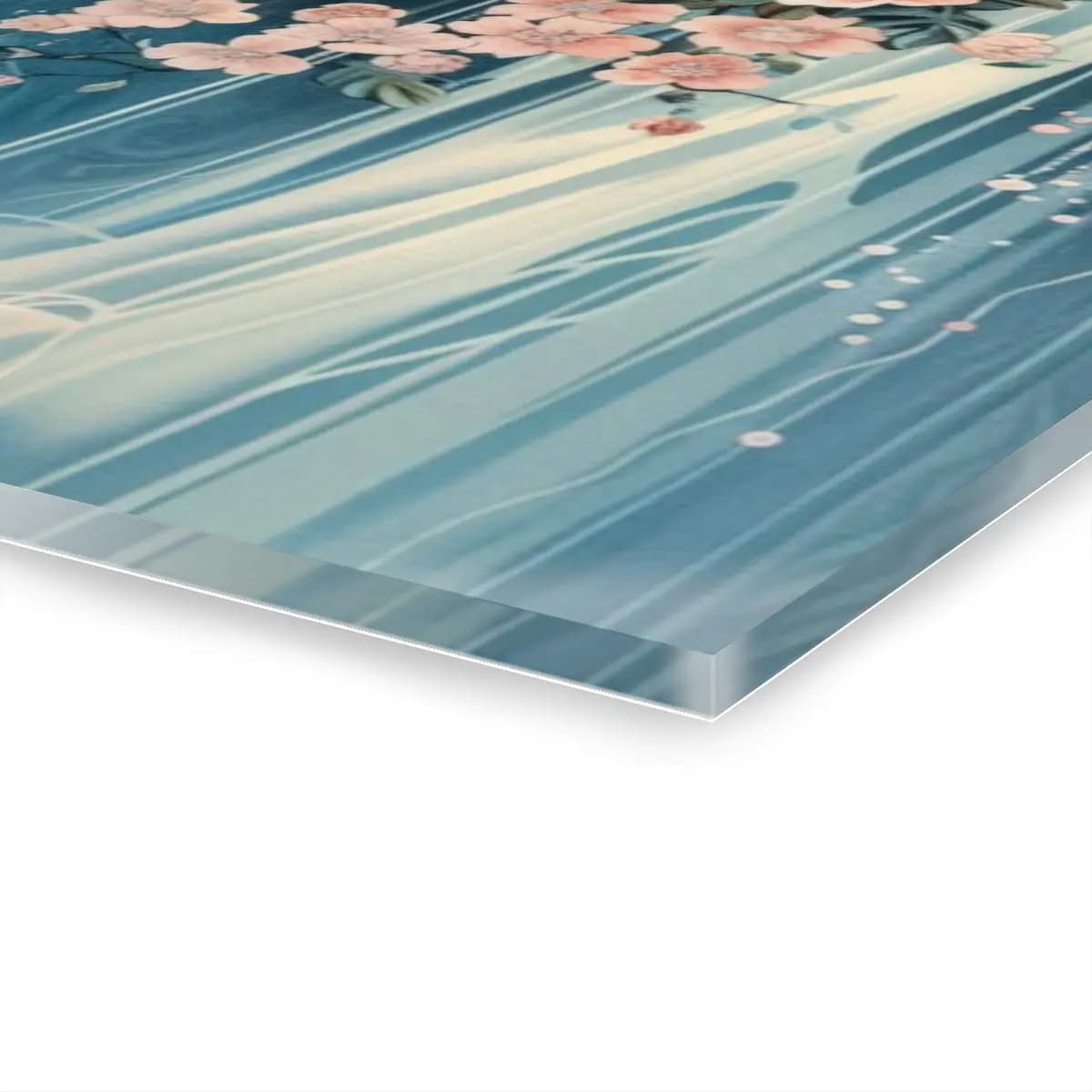 Cherry Blossoms Drifting Through Luminous Blue - Acrylic Prints (French Cleat Hanging) mockup angle 3