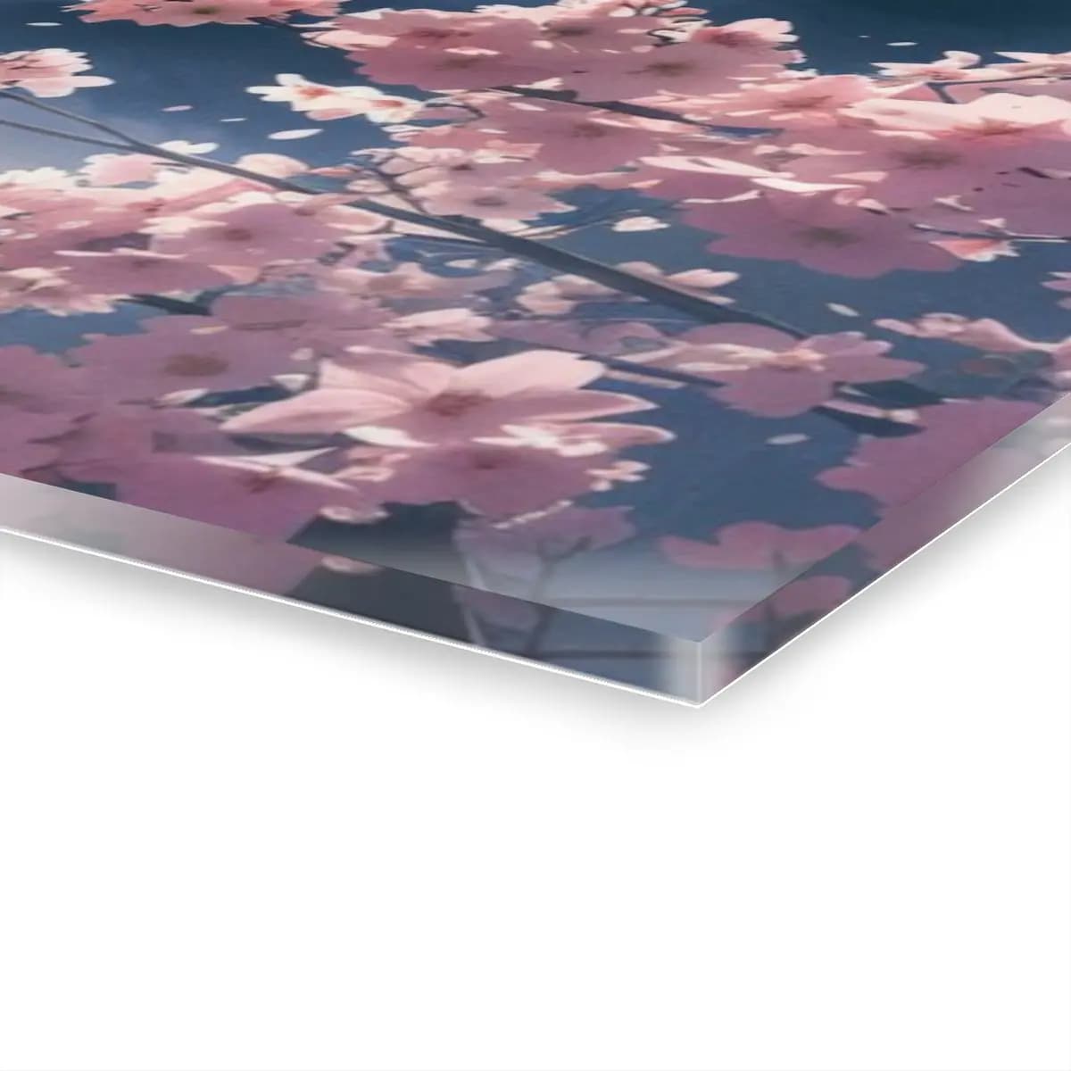 Cherry Blossom Waterfalls Over Misty Cliffs - Acrylic Prints (French Cleat Hanging) mockup angle 3