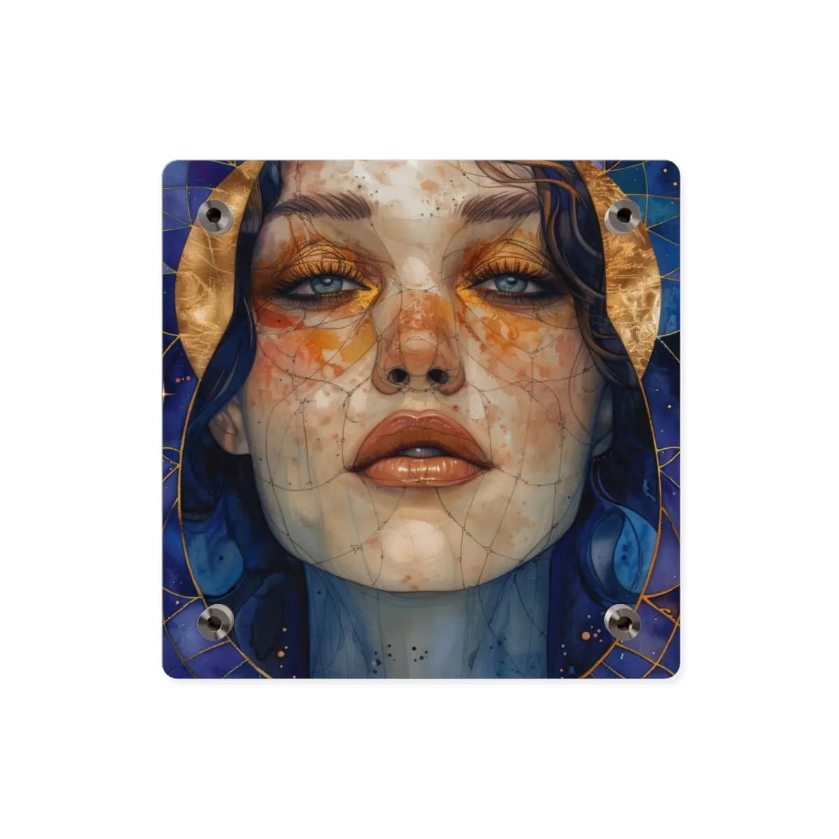 Celestial Face with Sapphire Eyes - Acrylic Wall Art Panels mockup angle 2