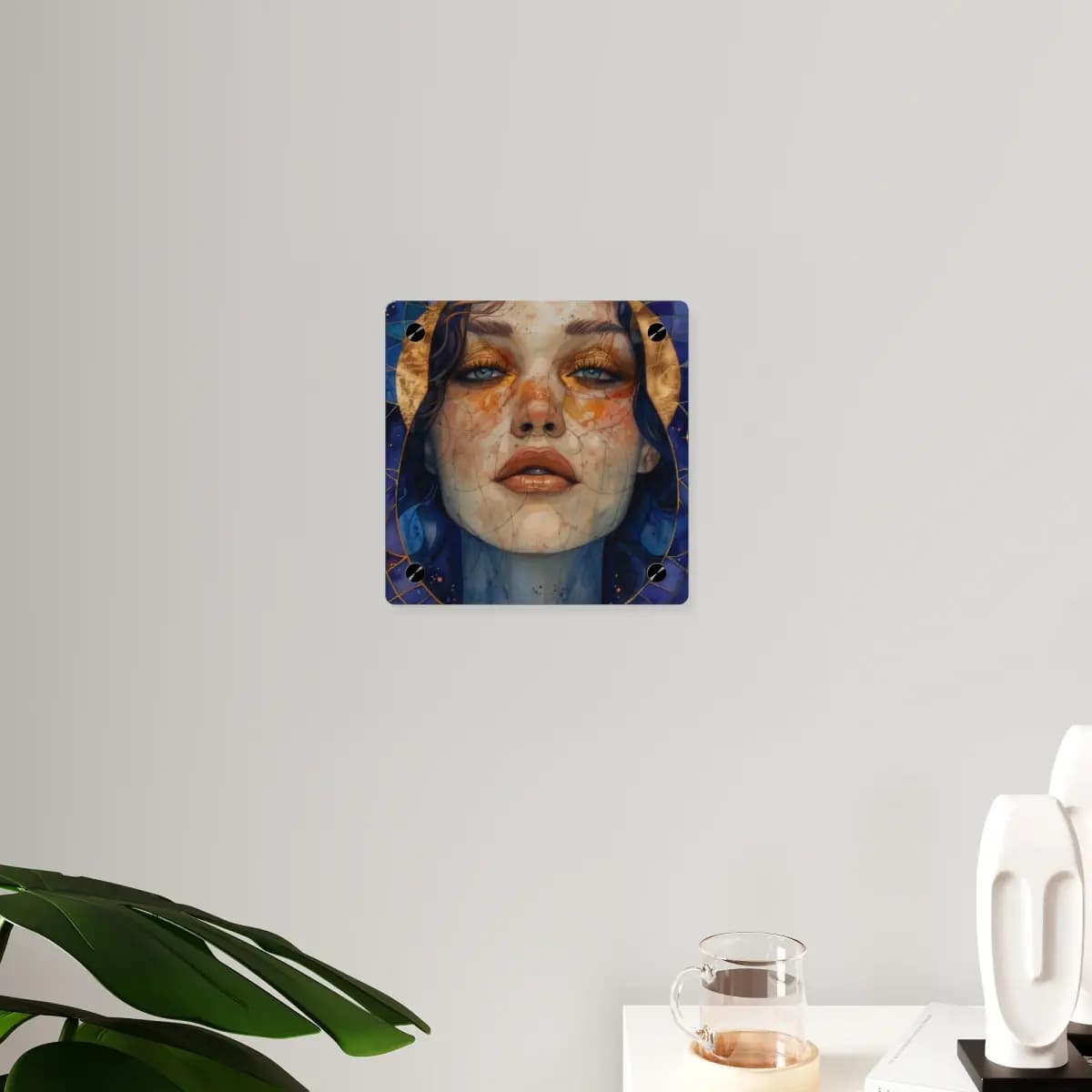 Celestial Face with Sapphire Eyes - Acrylic Wall Art Panels mockup angle 3