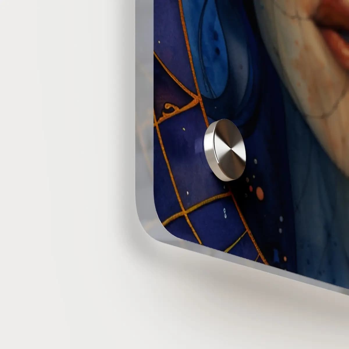 Celestial Face with Sapphire Eyes - Acrylic Wall Art Panels mockup angle 5