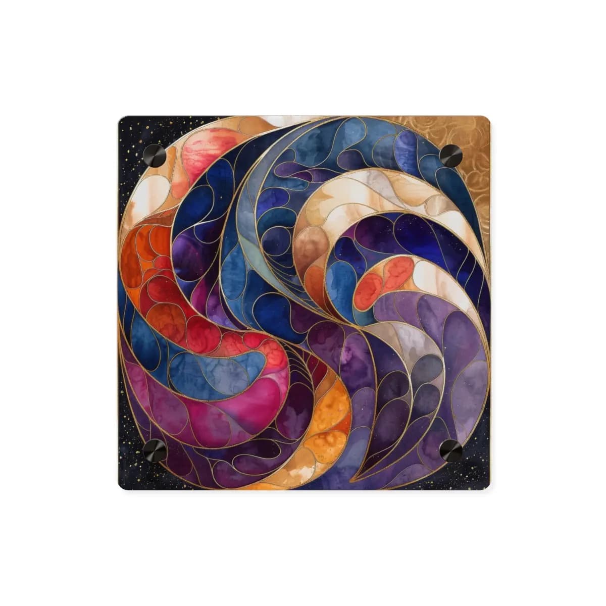 Golden Stained-Glass Cosmic Spiral Medallion - Acrylic Wall Art Panels mockup angle 1