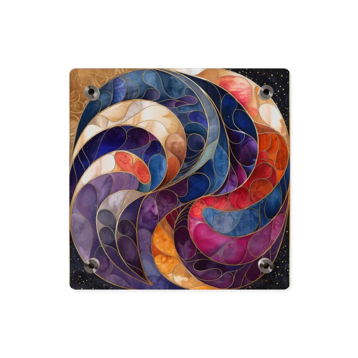 Golden Stained-Glass Cosmic Spiral Medallion - Acrylic Wall Art Panels mockup angle 2