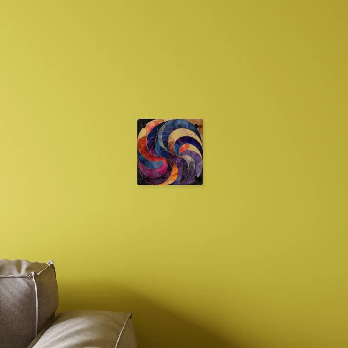 Golden Stained-Glass Cosmic Spiral Medallion - Acrylic Wall Art Panels mockup angle 4