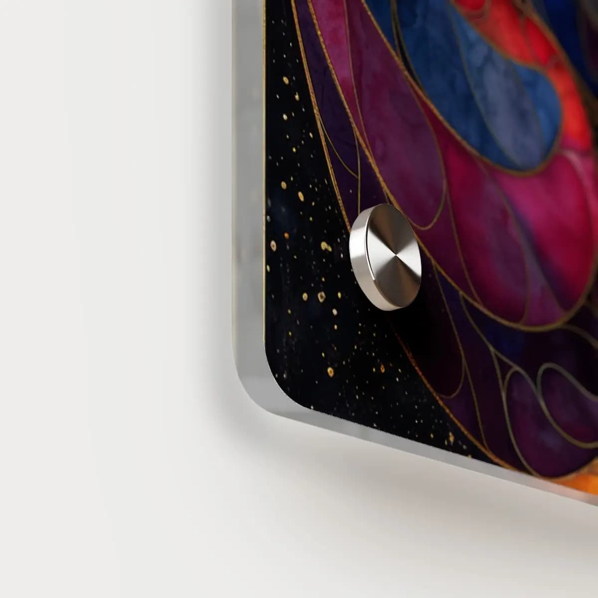 Golden Stained-Glass Cosmic Spiral Medallion - Acrylic Wall Art Panels mockup angle 5