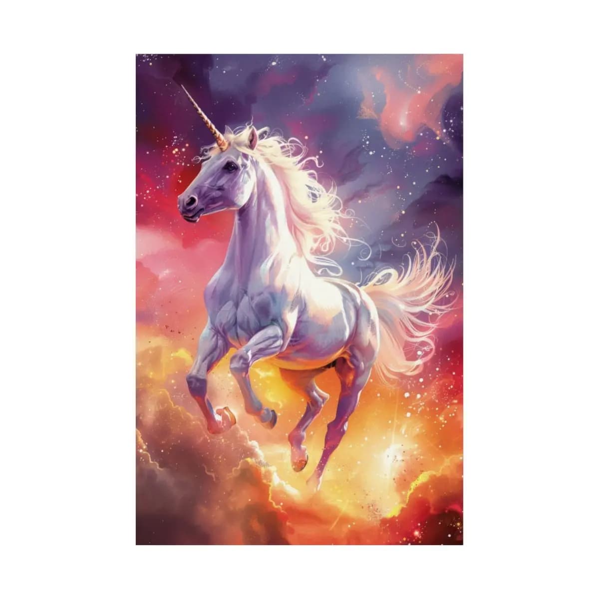 Celestial Unicorn Rearing Through Fiery Clouds - Matte Vertical Posters mockup angle 2
