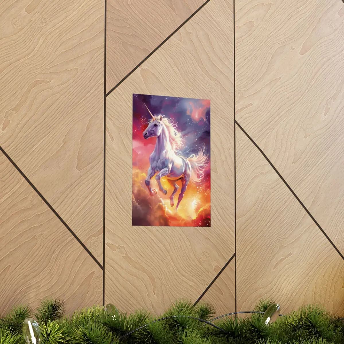 Celestial Unicorn Rearing Through Fiery Clouds - Matte Vertical Posters mockup angle 5