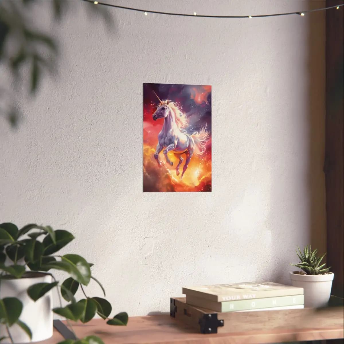 Celestial Unicorn Rearing Through Fiery Clouds - Matte Vertical Posters mockup angle 6