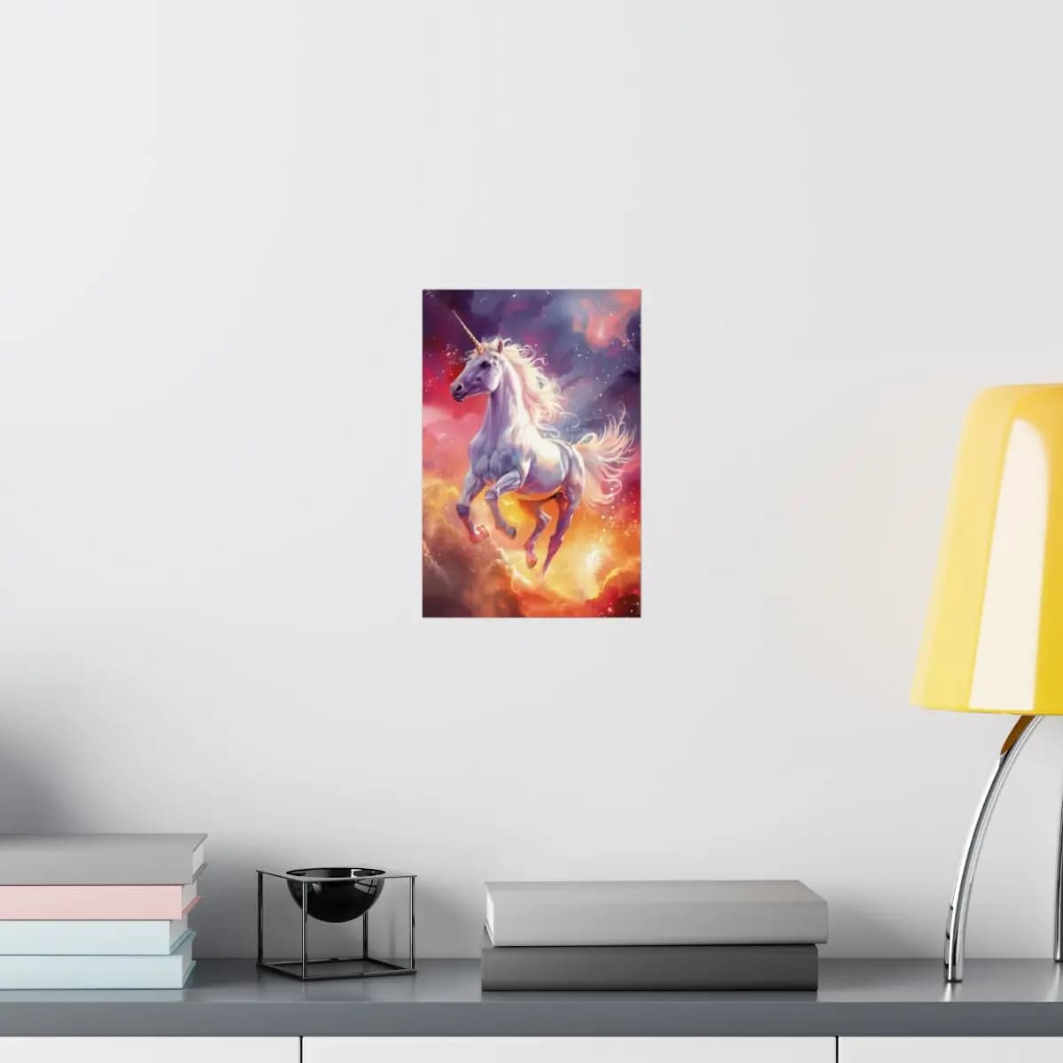 Celestial Unicorn Rearing Through Fiery Clouds - Matte Vertical Posters mockup angle 8