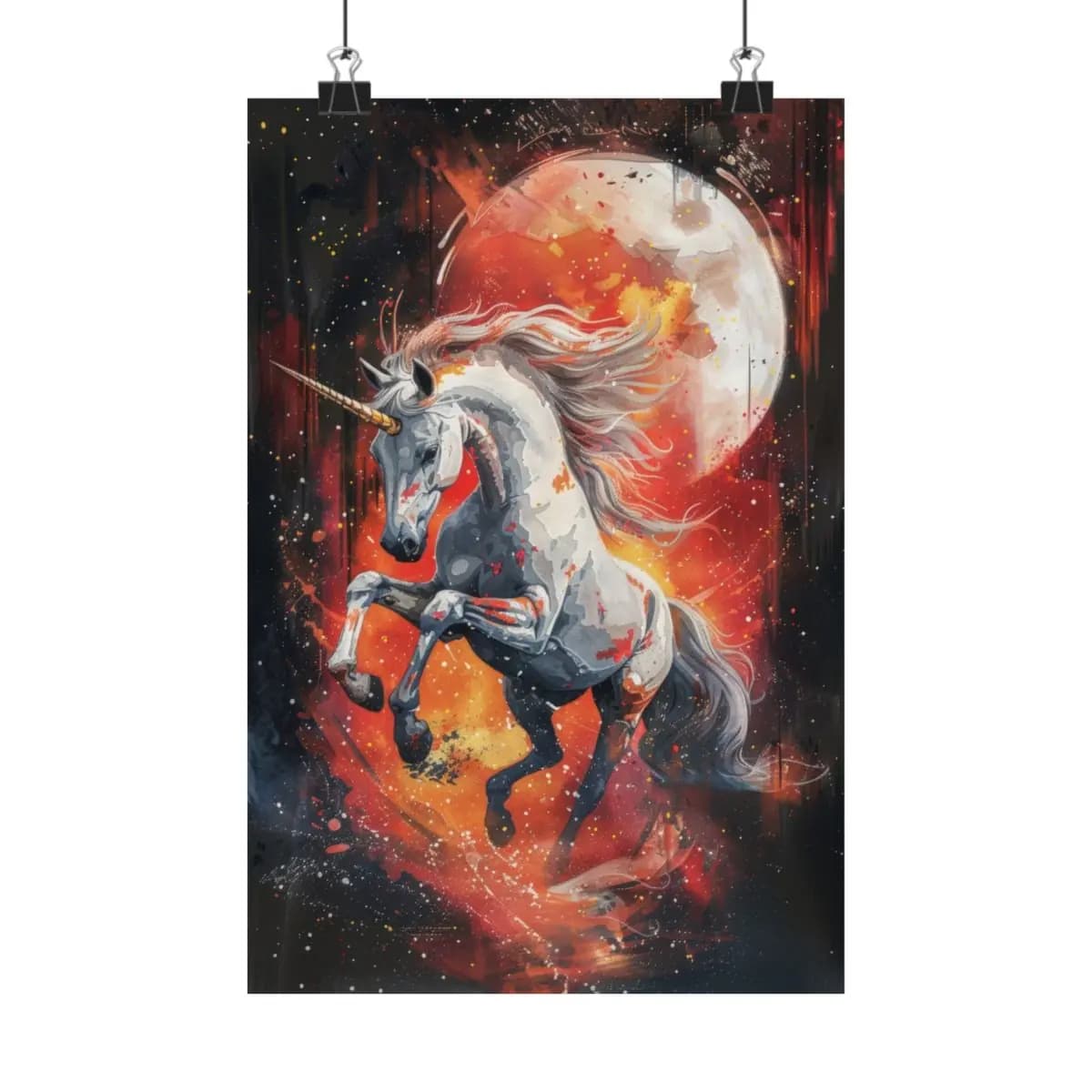 Rearing Unicorn Beneath a Blood Moon - Matte Vertical Posters mockup angle 1