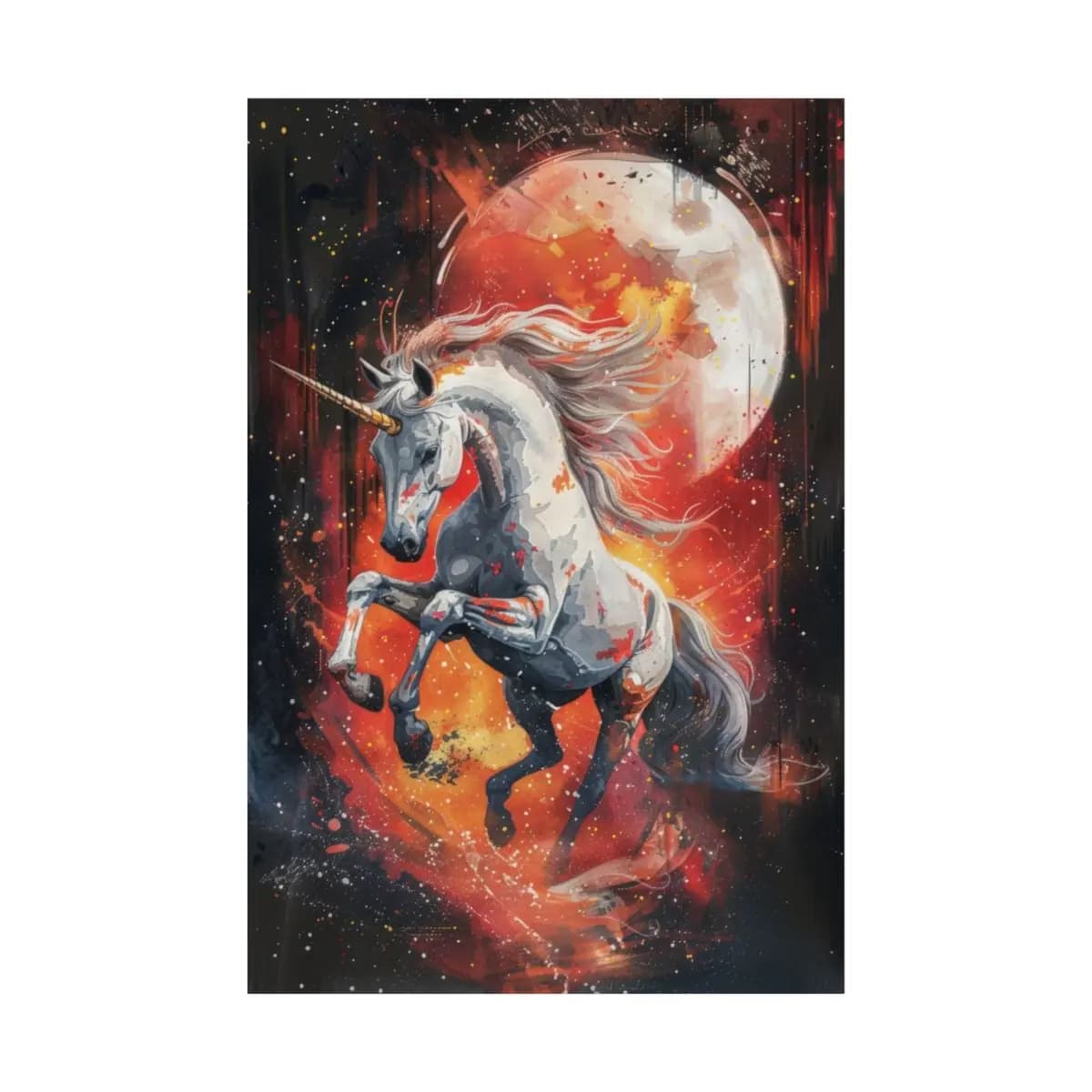 Rearing Unicorn Beneath a Blood Moon - Matte Vertical Posters mockup angle 2