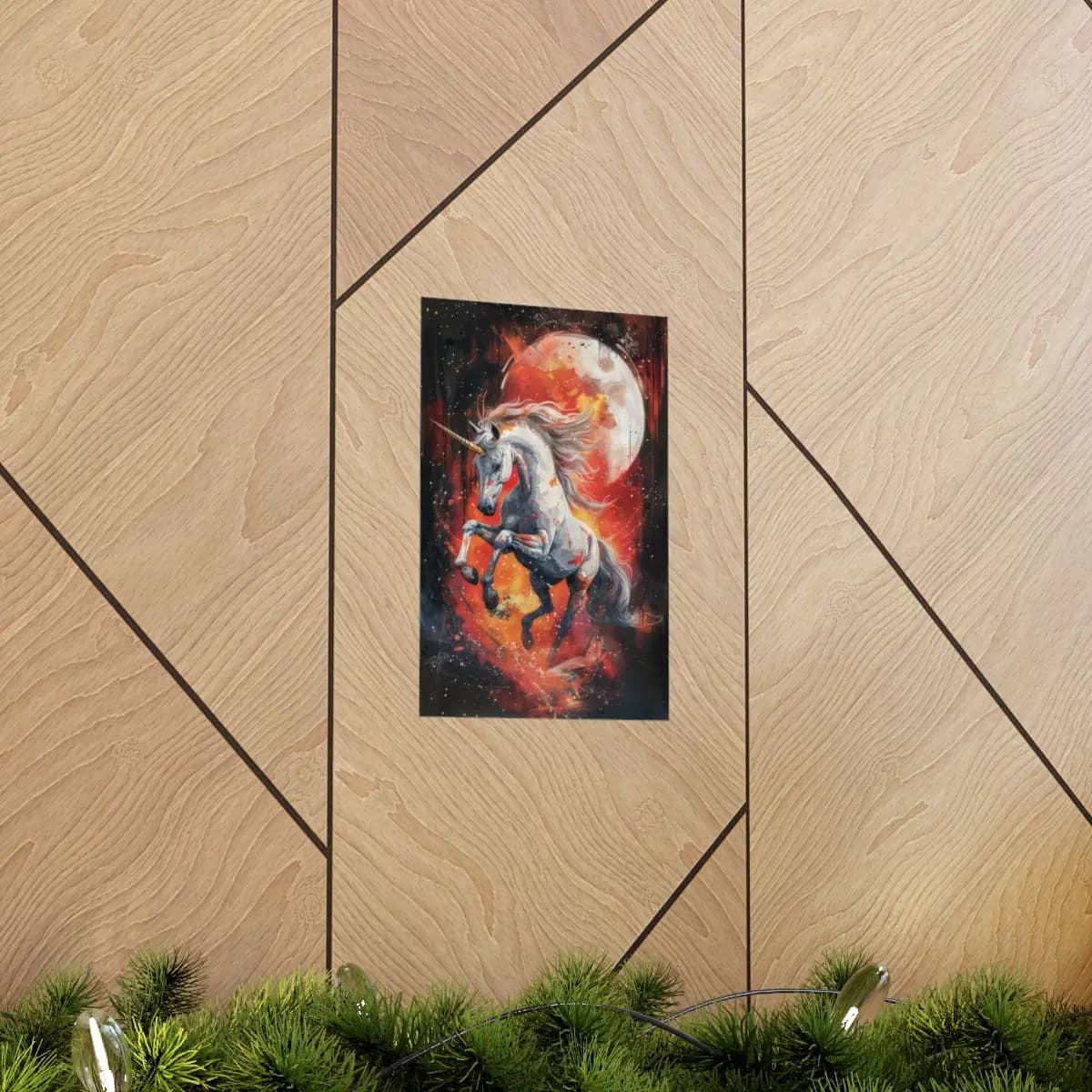Rearing Unicorn Beneath a Blood Moon - Matte Vertical Posters mockup angle 5