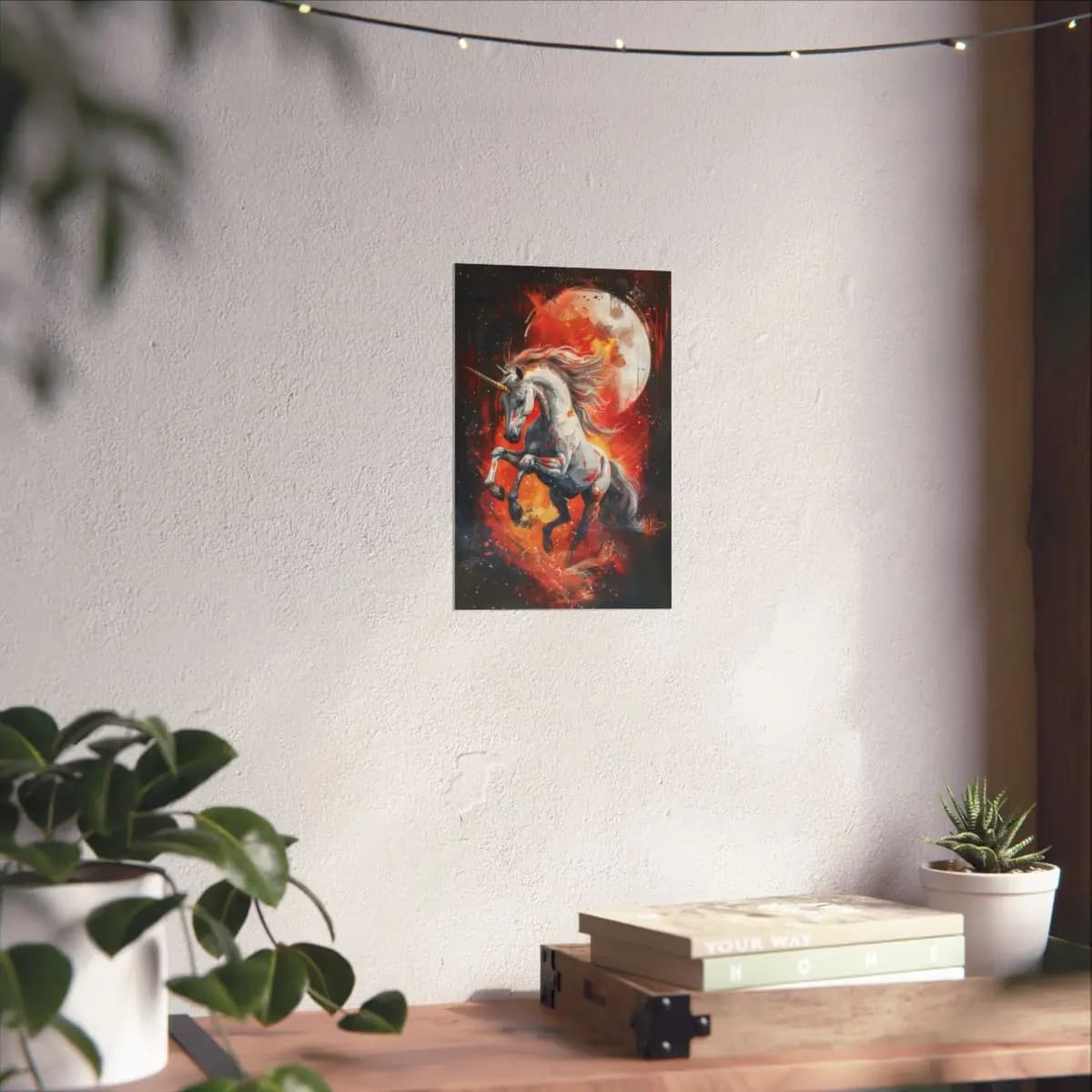 Rearing Unicorn Beneath a Blood Moon - Matte Vertical Posters mockup angle 6