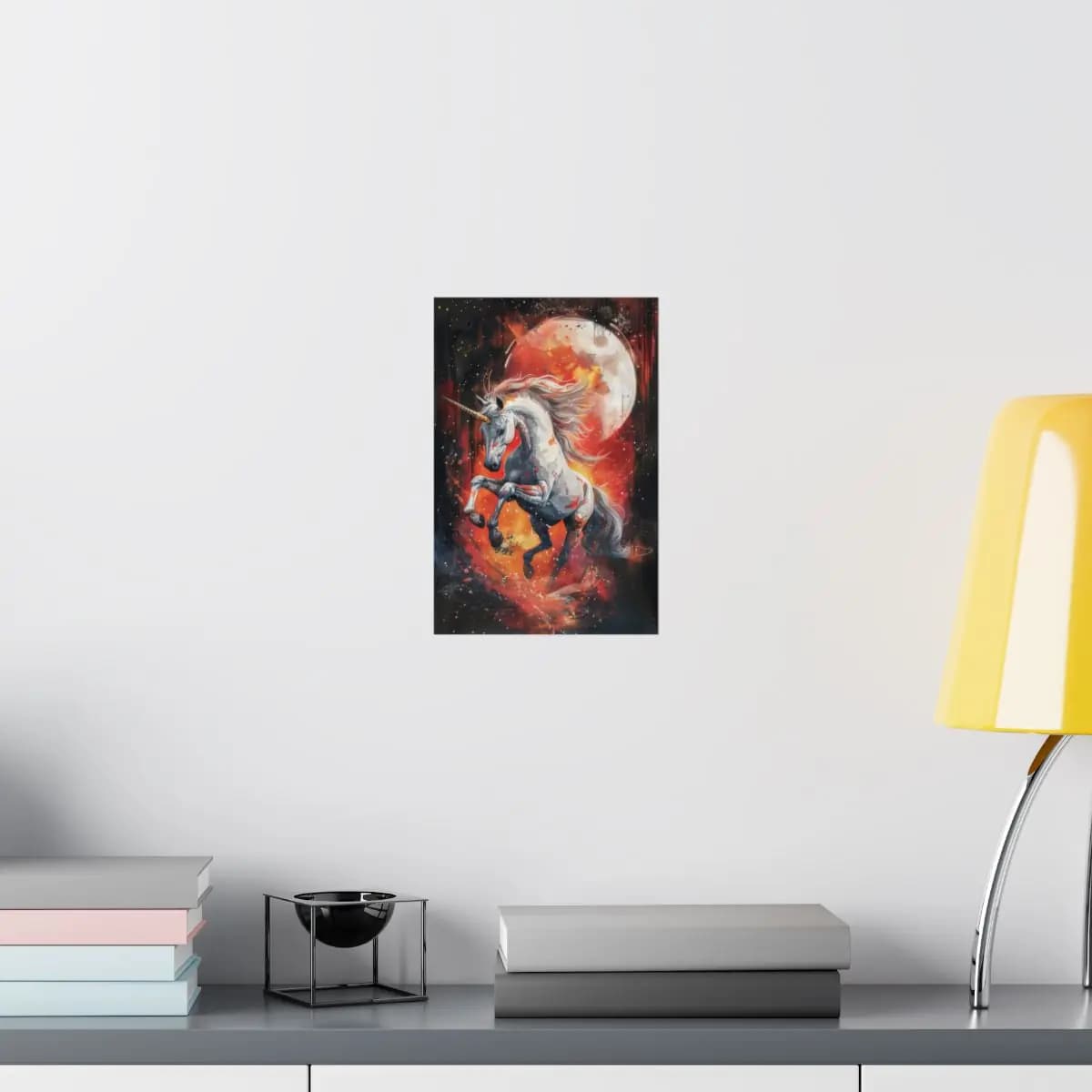 Rearing Unicorn Beneath a Blood Moon - Matte Vertical Posters mockup angle 8