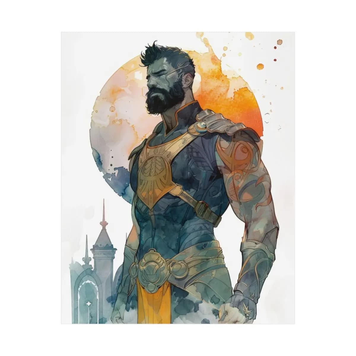 Tattooed Warrior Before a Blazing Sun - Matte Vertical Posters mockup angle 2