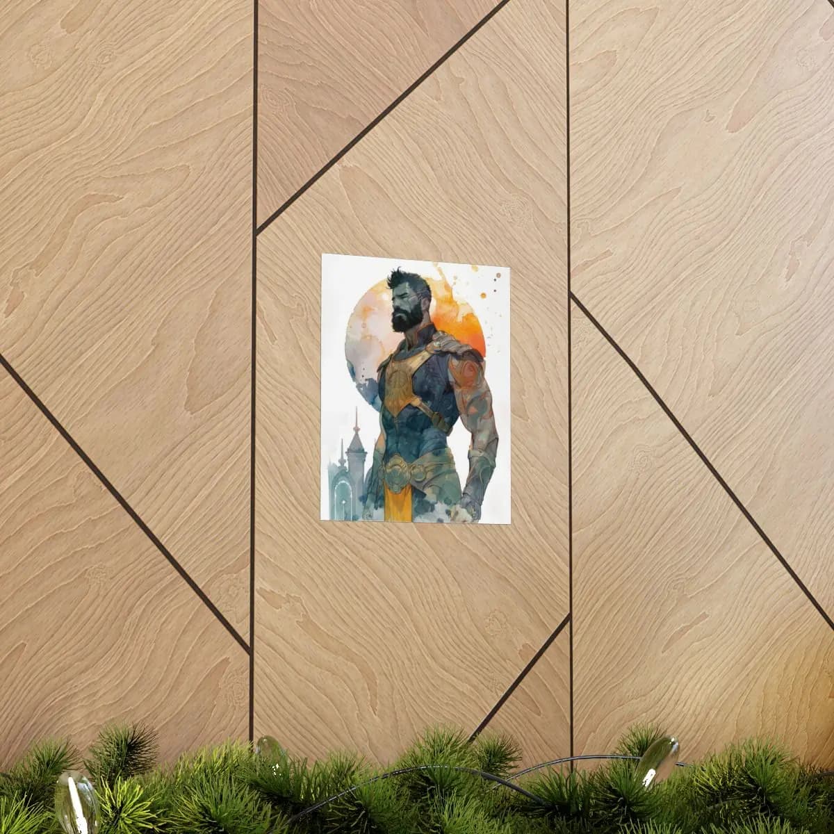 Tattooed Warrior Before a Blazing Sun - Matte Vertical Posters mockup angle 5