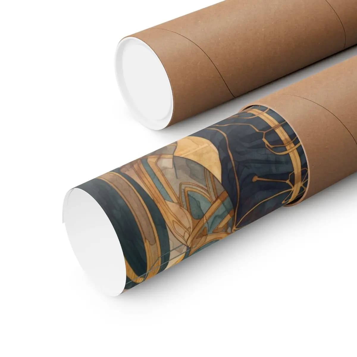Futuristic Warrior in Golden and Teal Armor - Matte Vertical Posters mockup angle 3