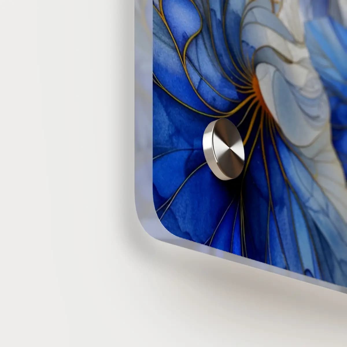 Blue Blooms Traced in Golden Veins - Acrylic Wall Art Panels mockup angle 5