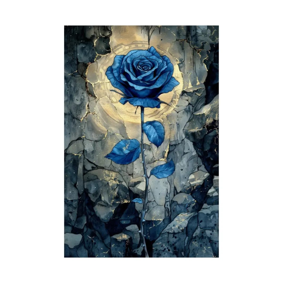 Eternal Blue Rose Among Shattered Stone - Matte Vertical Posters mockup angle 2