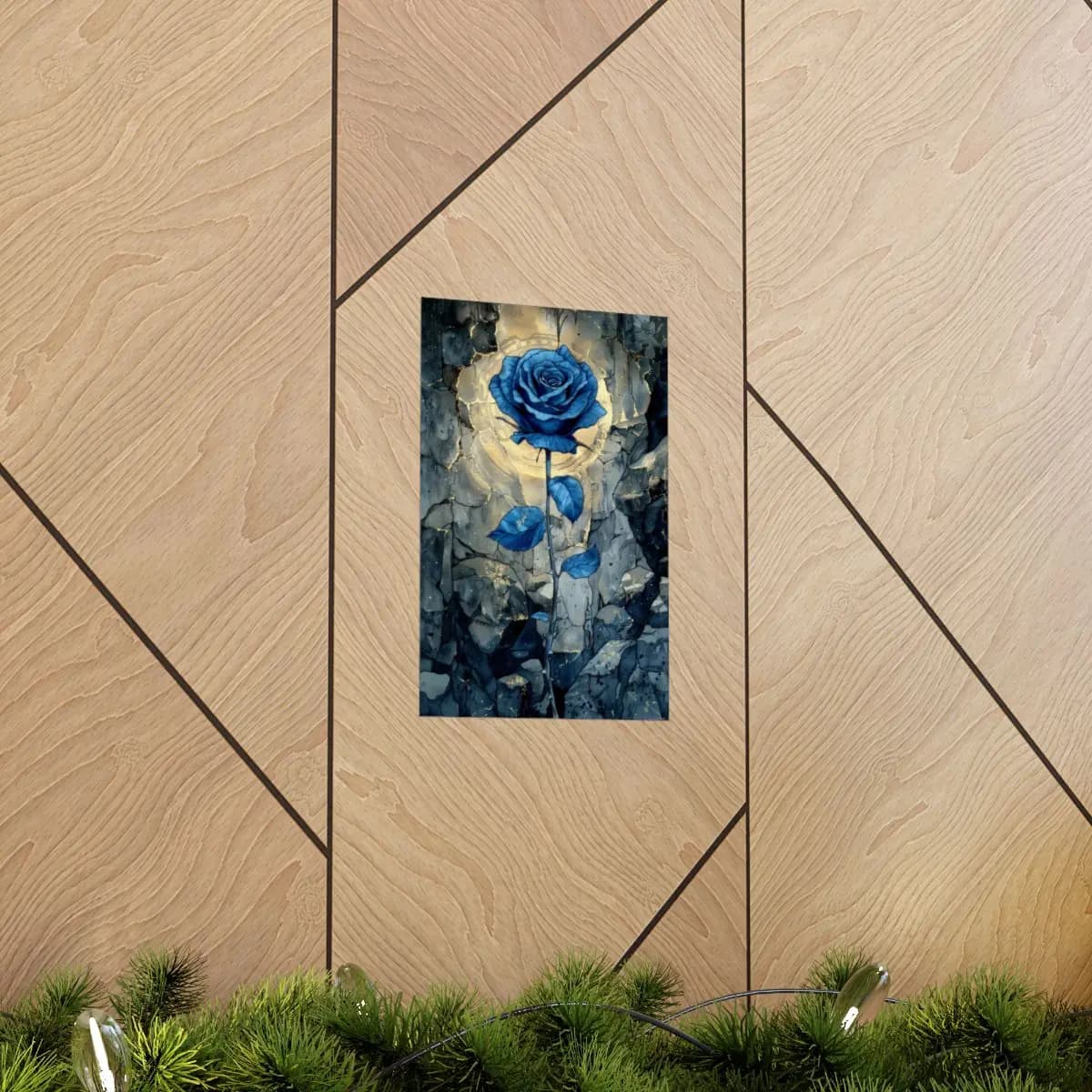 Eternal Blue Rose Among Shattered Stone - Matte Vertical Posters mockup angle 5